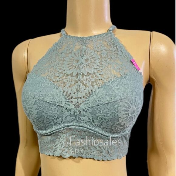 Victoria’s Secret Pink push up padded High Neck lace underwire bralette bra Sage - Picture 1 of 4